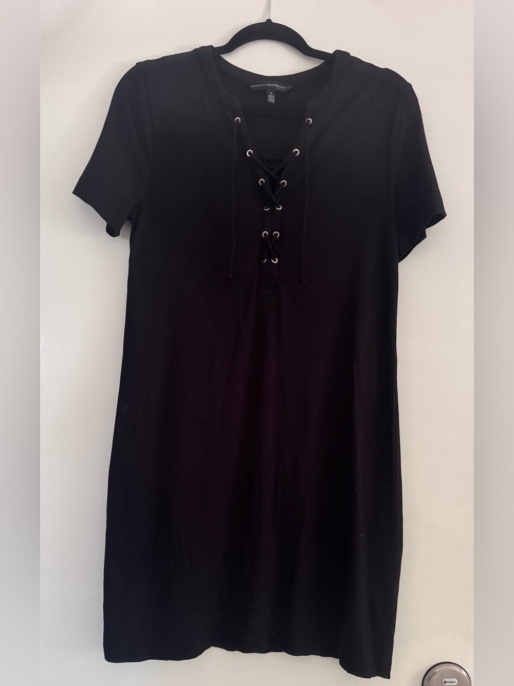 White House Black Market Black Lace-Up Short Sleeve Dress